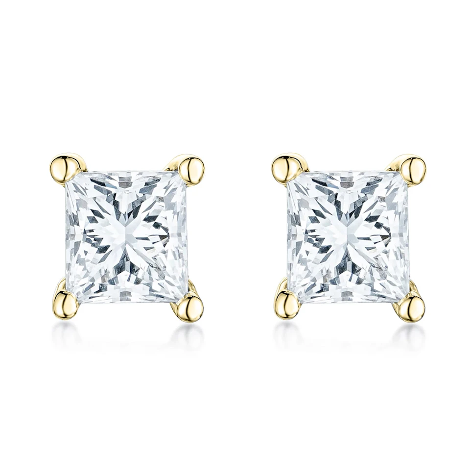 Princess Cut Lab Diamond Studs Earrings 0.50ct in 9K Yellow Gold