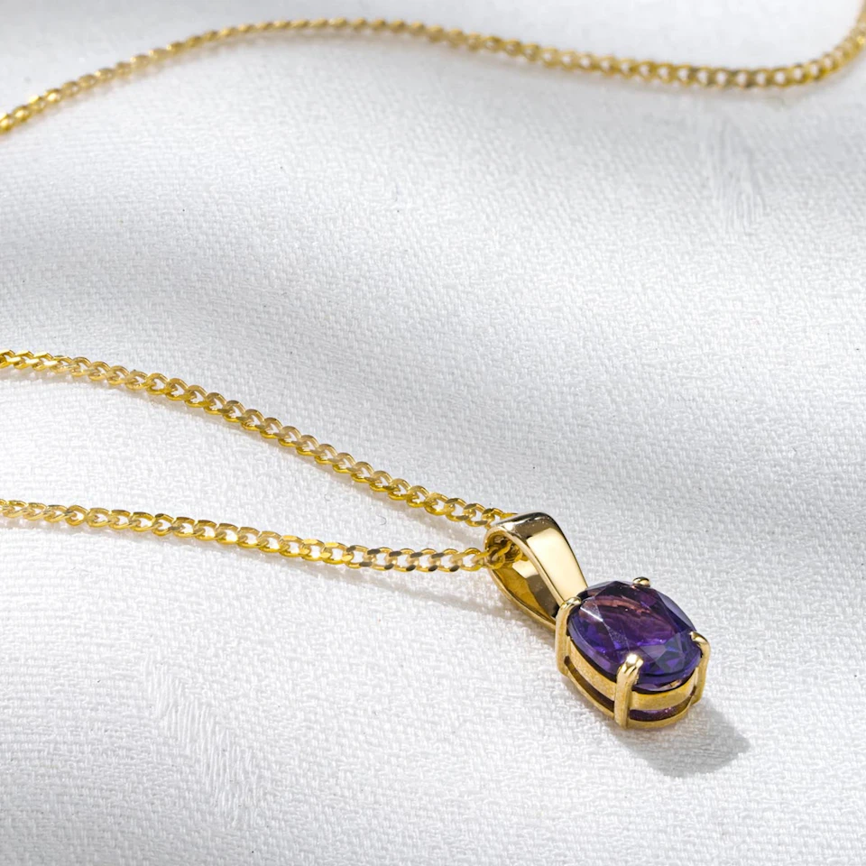 Amethyst 7 x 5mm 9K Yellow Gold Pendant Necklace