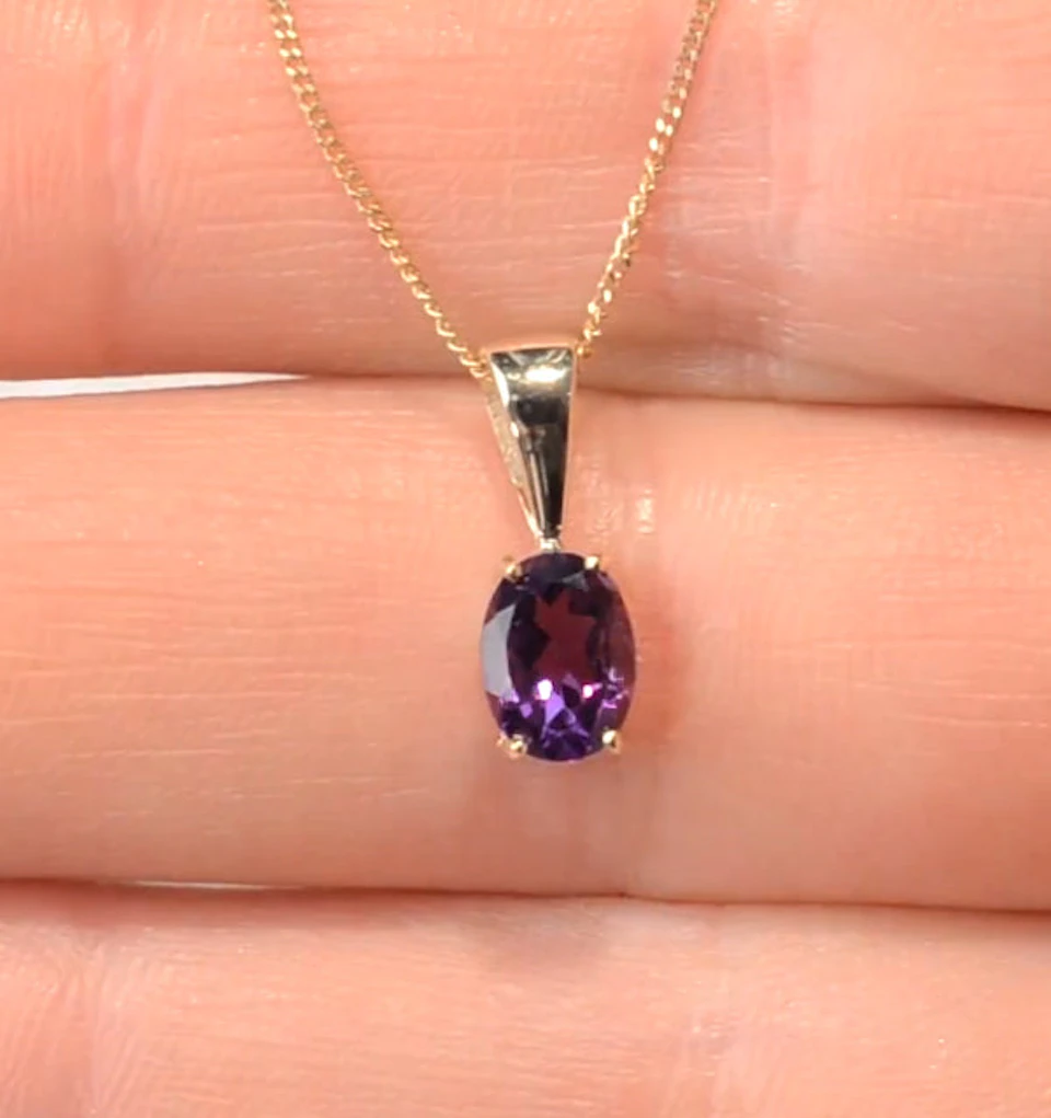 Amethyst 7 x 5mm 9K Yellow Gold Pendant Necklace