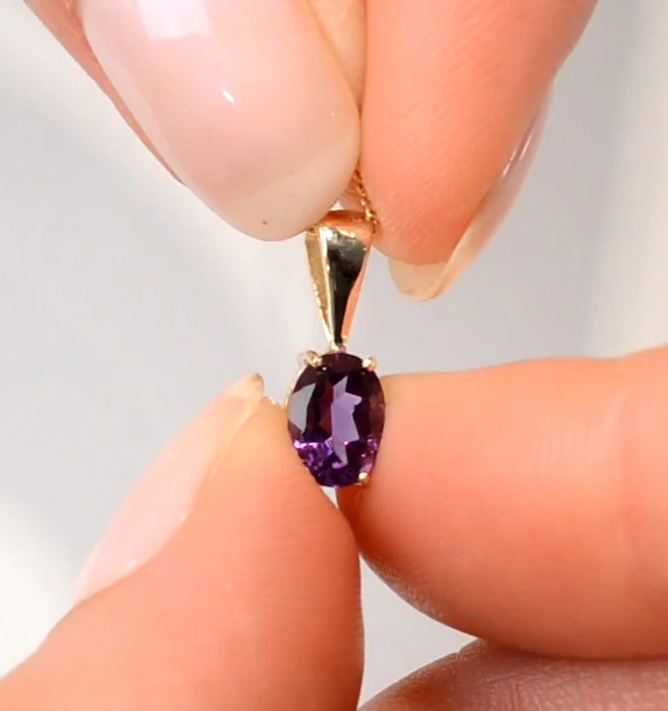Amethyst 7 x 5mm 9K Yellow Gold Pendant Necklace