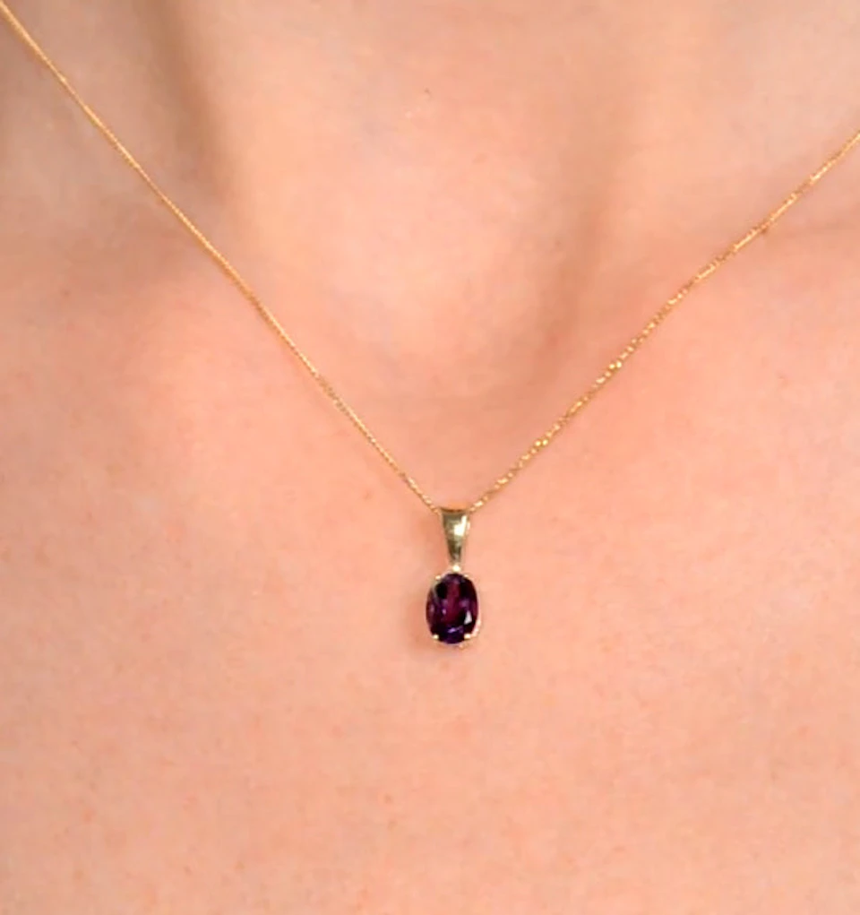 Amethyst 7 x 5mm 9K Yellow Gold Pendant Necklace