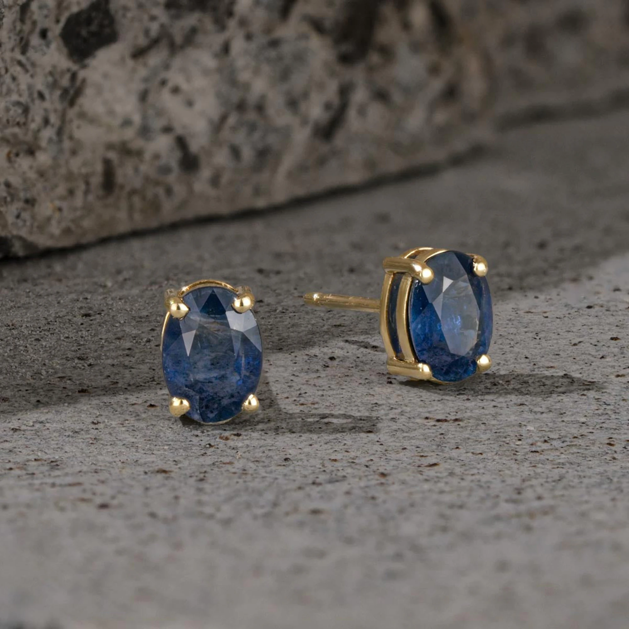 Sapphire 7mm x 5mm 9K Yellow Gold Earrings