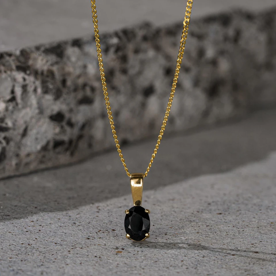 Sapphire 7 x 5 mm 9K Yellow Gold Pendant Necklace