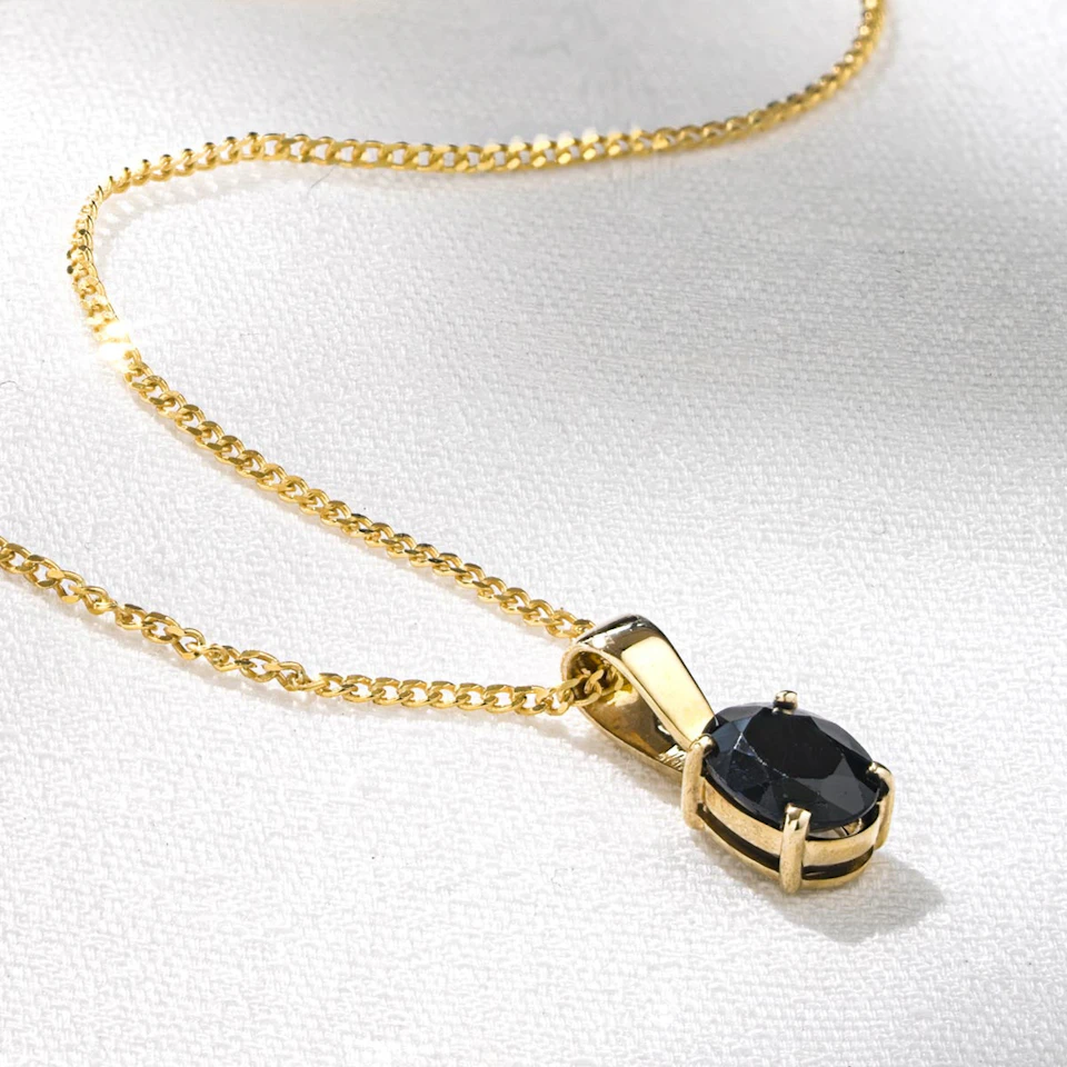 Sapphire 7 x 5 mm 9K Yellow Gold Pendant Necklace