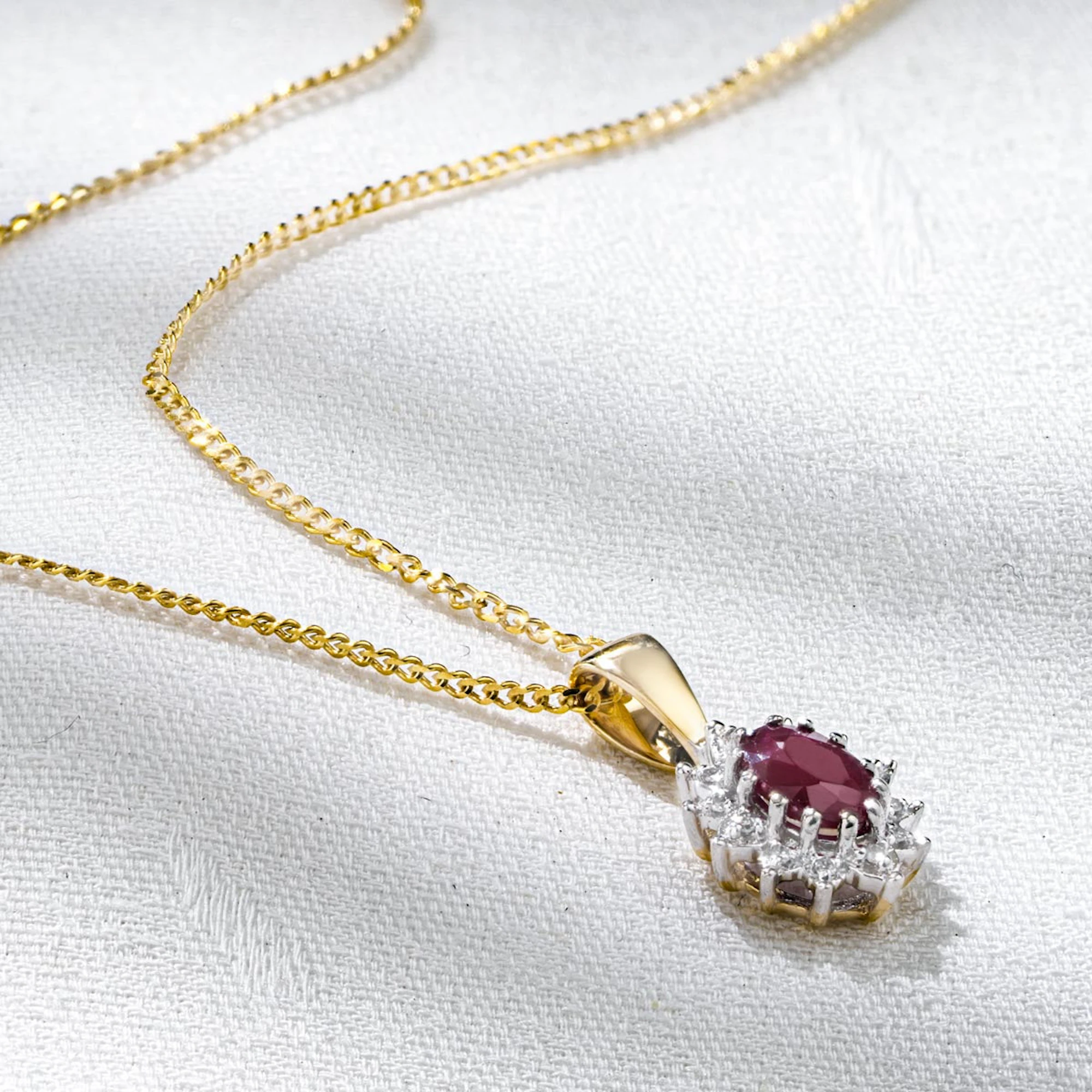 Ruby 6 x 4mm And Diamond 9K Yellow Gold Pendant Necklace