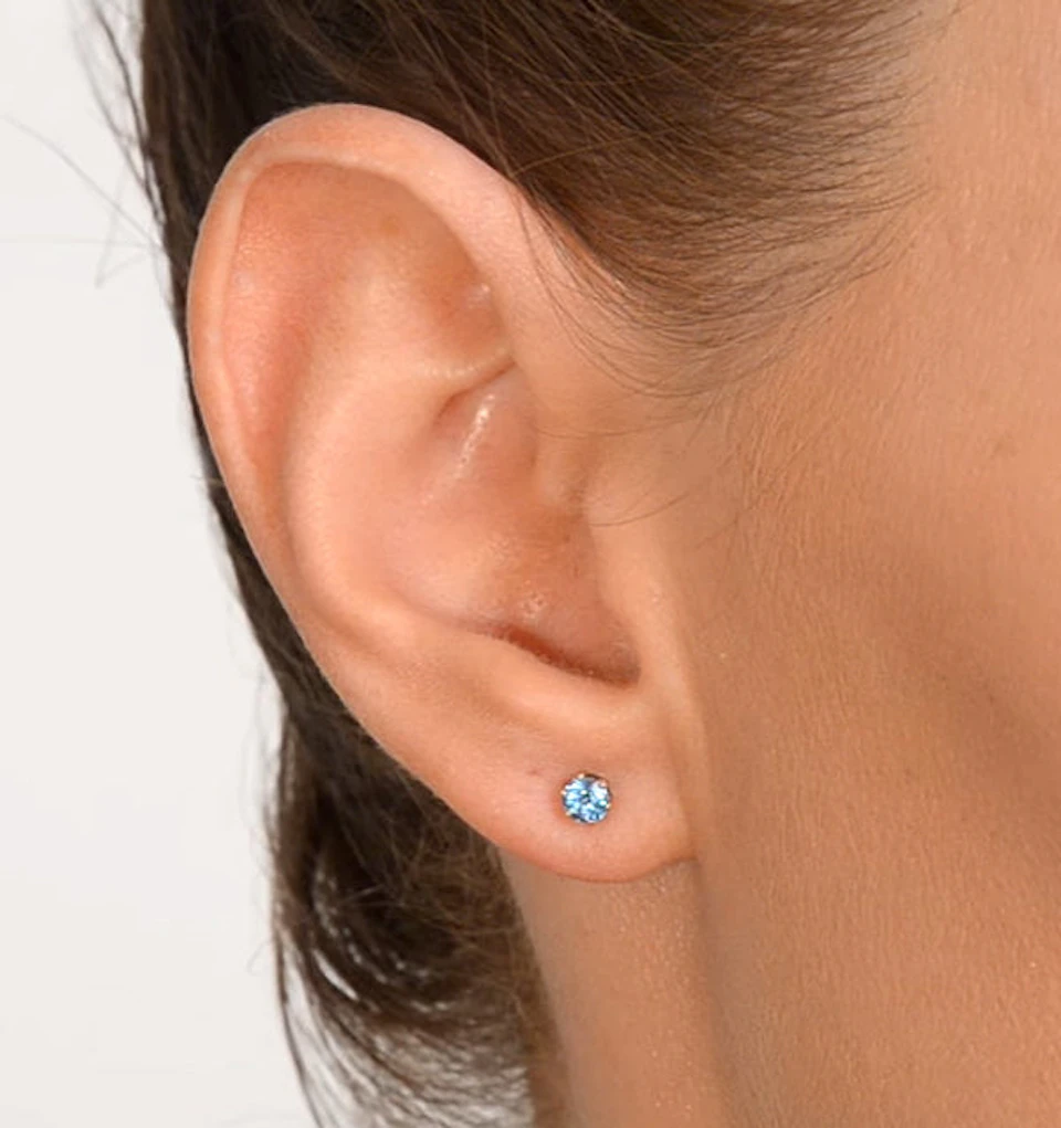 Blue Topaz 4mm 9K White Gold Studs Earrings