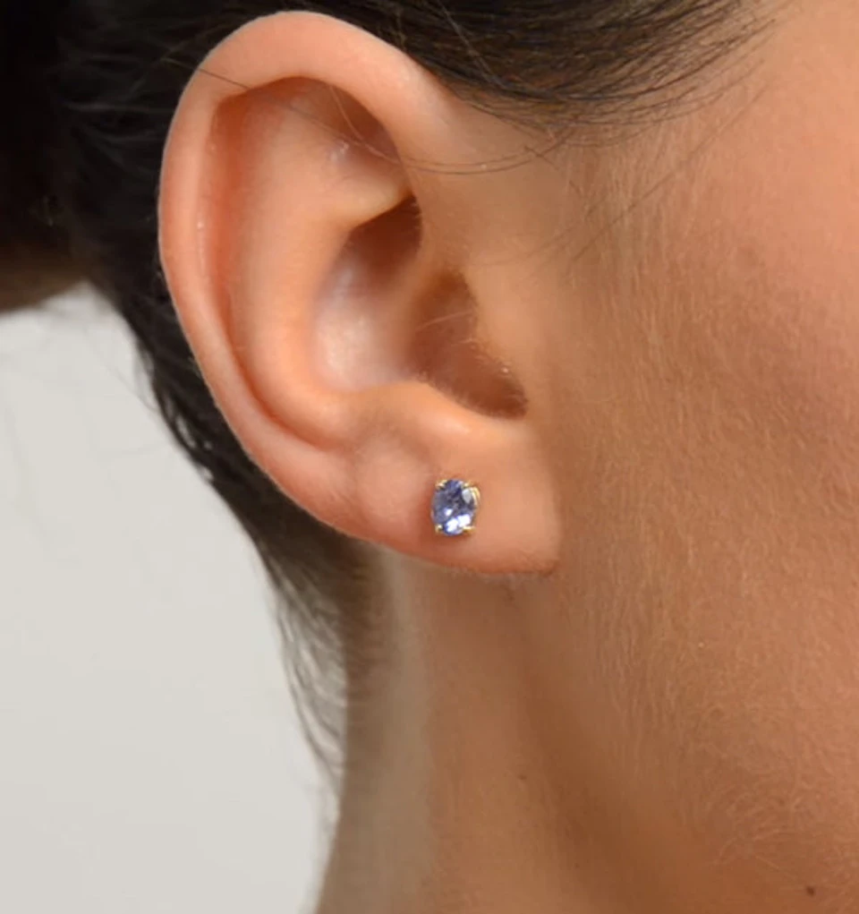 Tanzanite 5 x 4mm 9K Yellow Gold Earrings