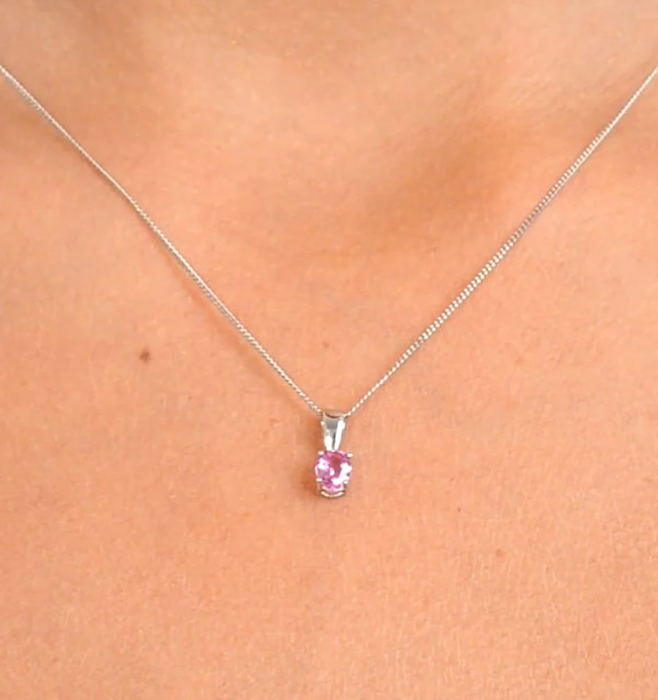 Pink Sapphire 5 X 4mm 9K White Gold Pendant Necklace