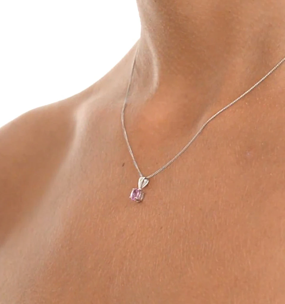 Pink Sapphire 5 X 4mm 9K White Gold Pendant Necklace