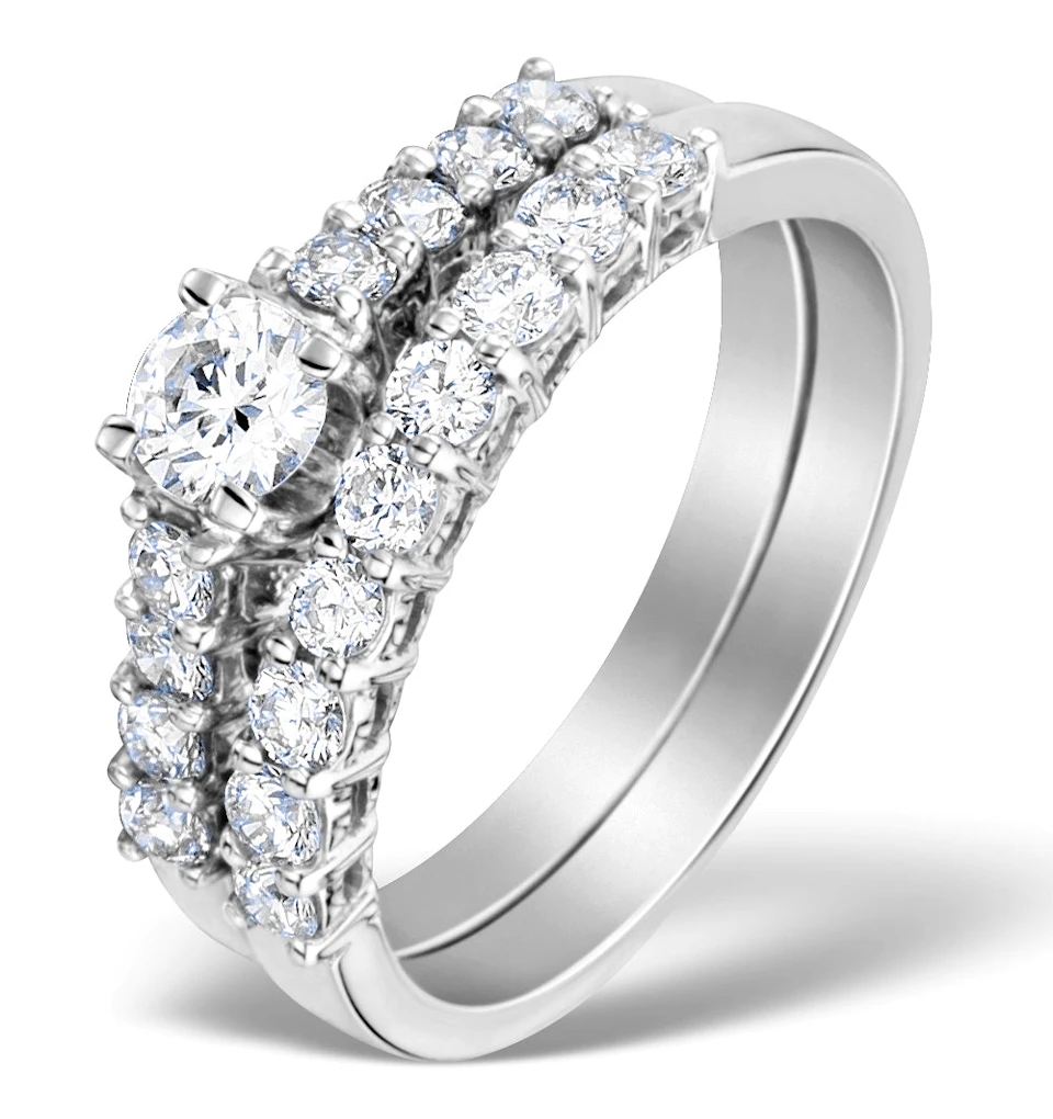 Matching Diamond Engagement and Wedding Ring 0.96ct 18K Gold