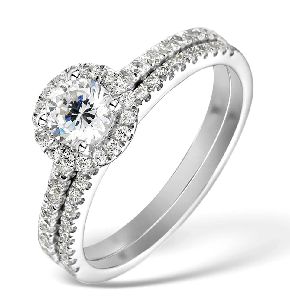 Matching Lab Diamond Engagement and Wedding Ring 1ct VS1 18K White Gold