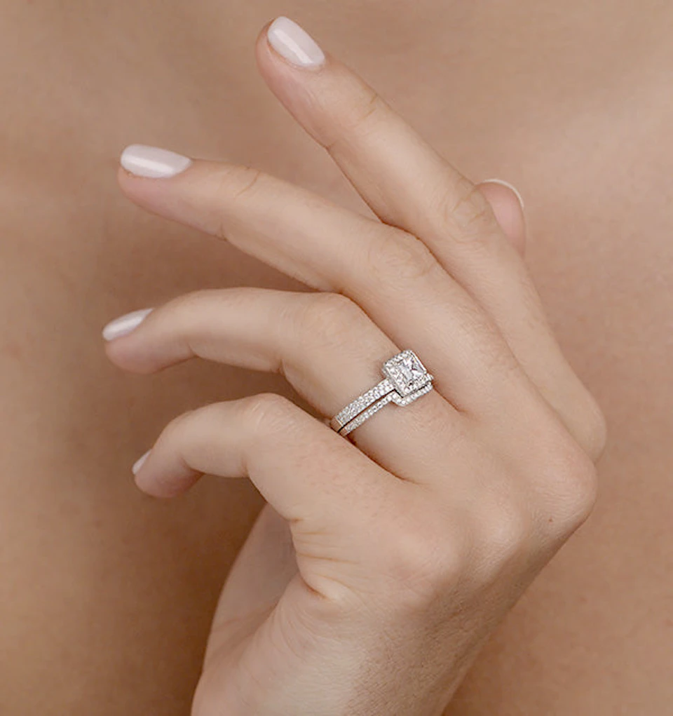 Matching Lab Diamond Engagement and Wedding Ring 1ct VS1 18K White Gold