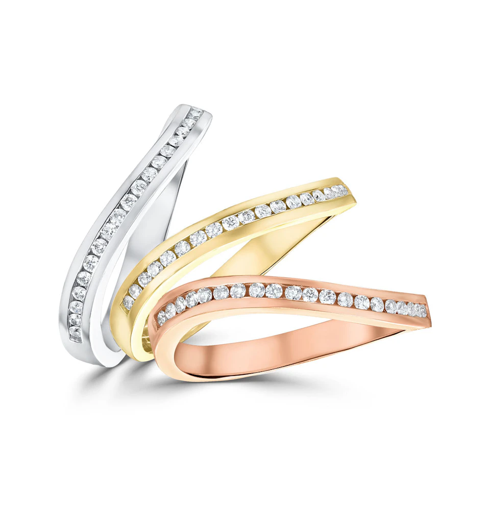 18K Three Tone 6mm Diamond Half Eternity Ring - SIZE O
