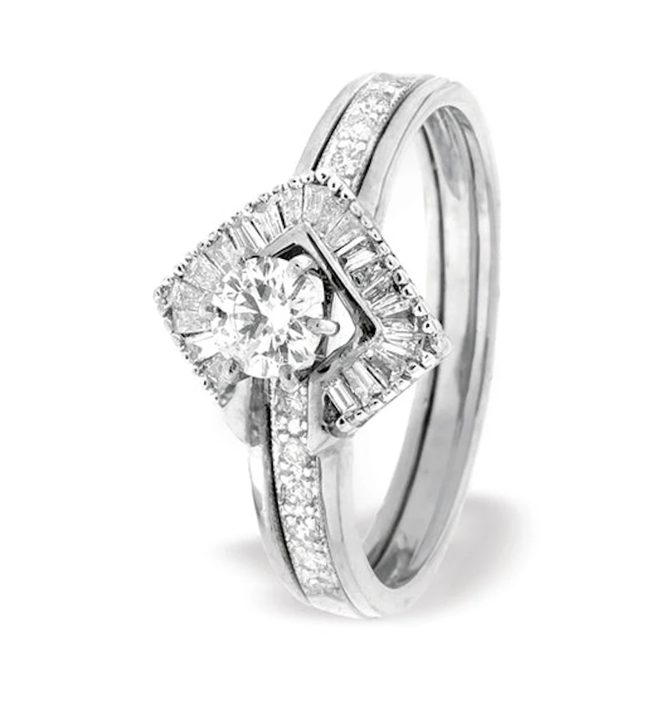 Diamond 0.65ct And 9K White Gold Solitaire Ring with Shoulders
