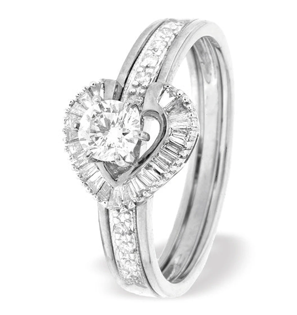 Diamond 0.65ct And 9K White Gold Solitaire Ring with Shoulders - SIZE N