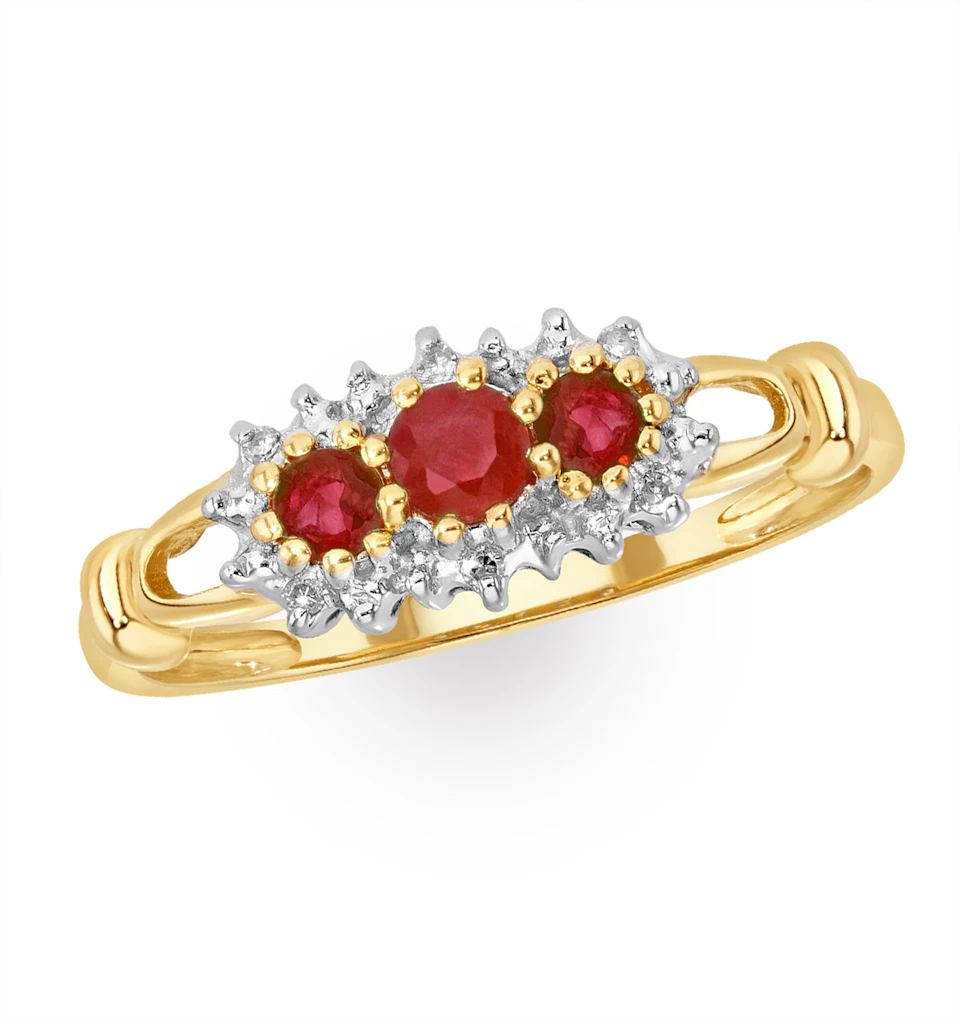 Ruby 0.34ct And Diamond 9K Gold Ring