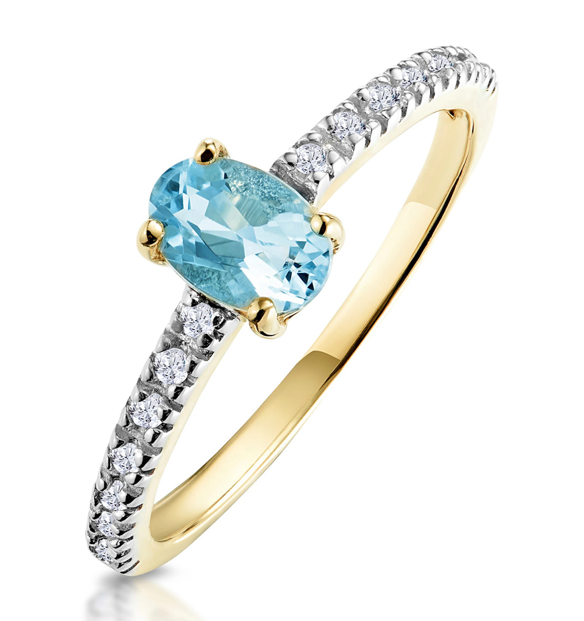 Aquamarine 0.35CT And Diamond 9K Yellow Gold Ring