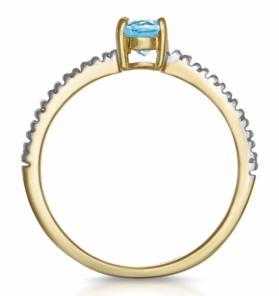 Aquamarine 0.35CT And Diamond 9K Yellow Gold Ring