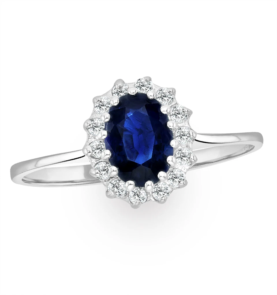 Sapphire 0.95ct And Diamond 9K White Gold Ring
