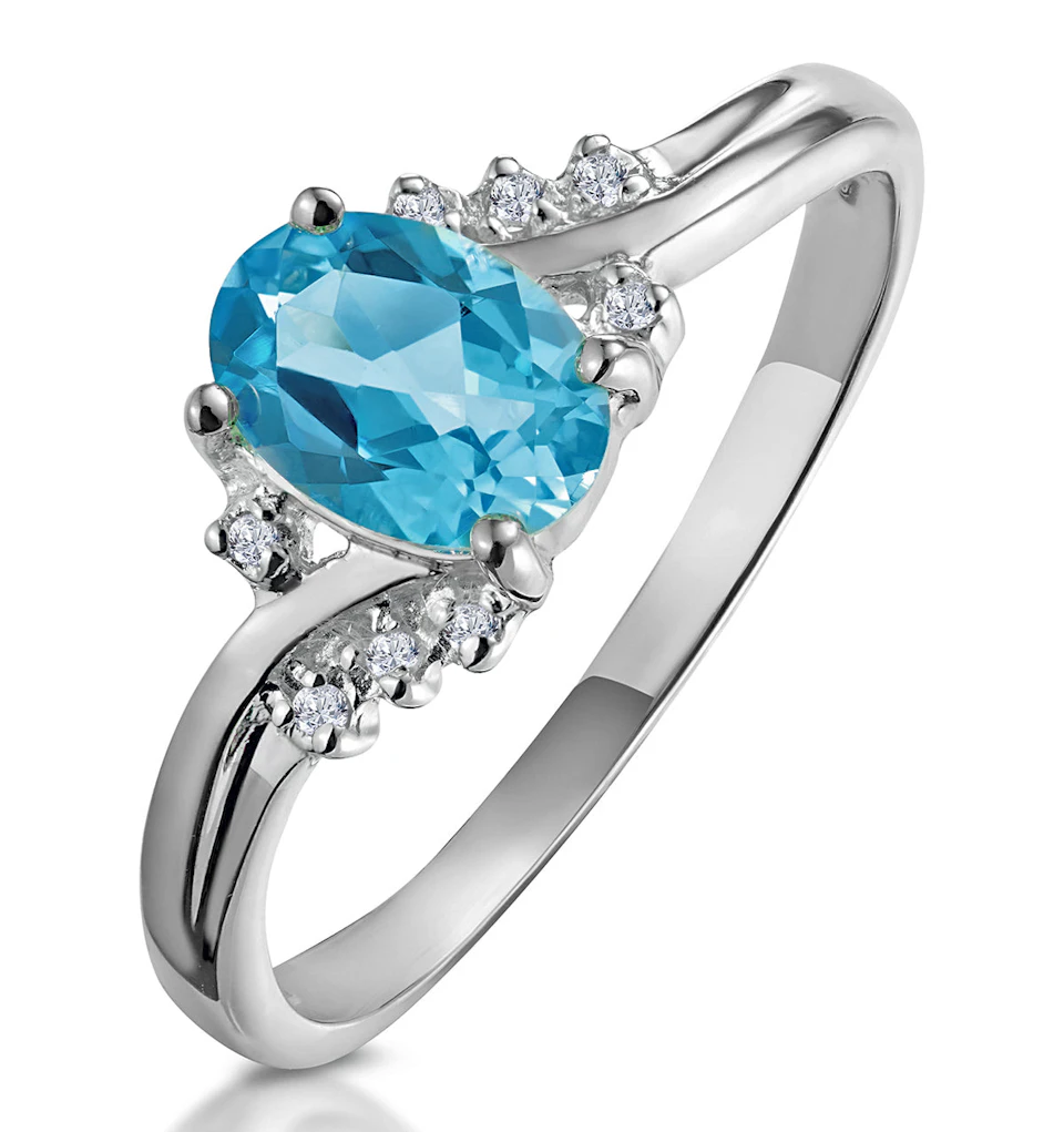 Blue Topaz 0.94CT And Diamond 9K White Gold Ring