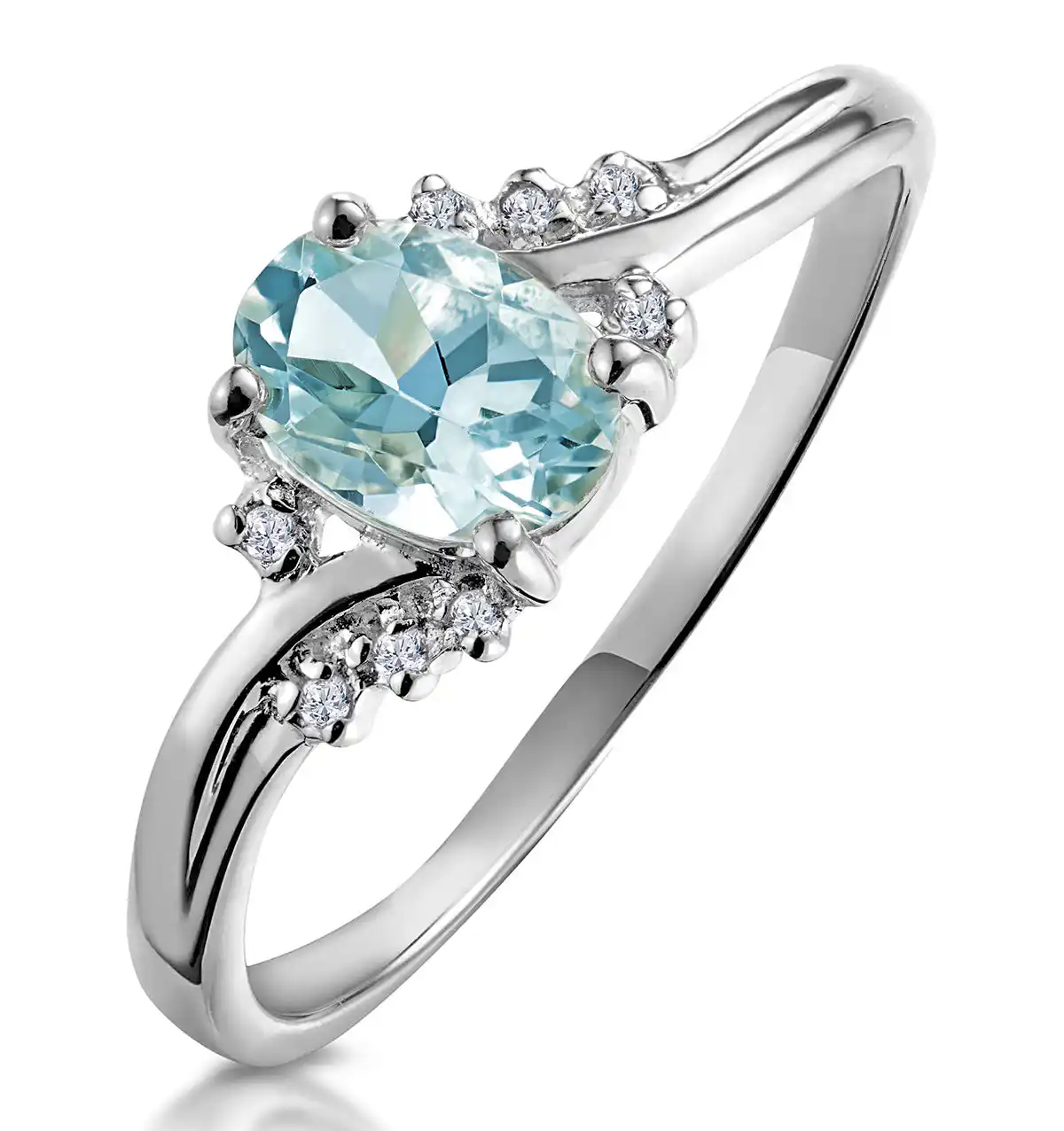 Aquamarine 0.70CT And Diamond 18K White Gold Ring N4442