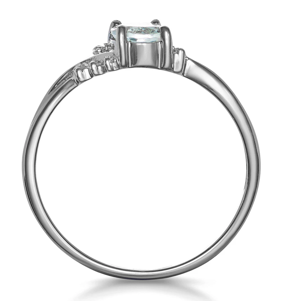 Aquamarine 0.70CT And Diamond 9K White Gold Ring E5731