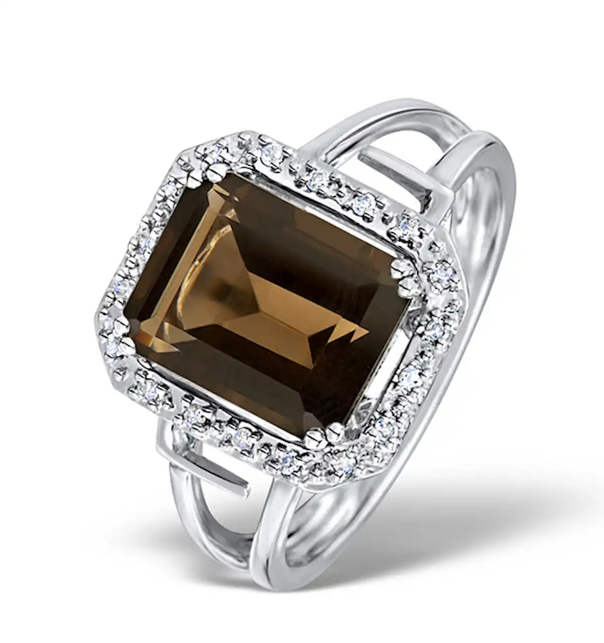 Smokey Quartz 3.28ct And Diamond 9K White Gold Ring SIZES AVAILABLE K L M N O P