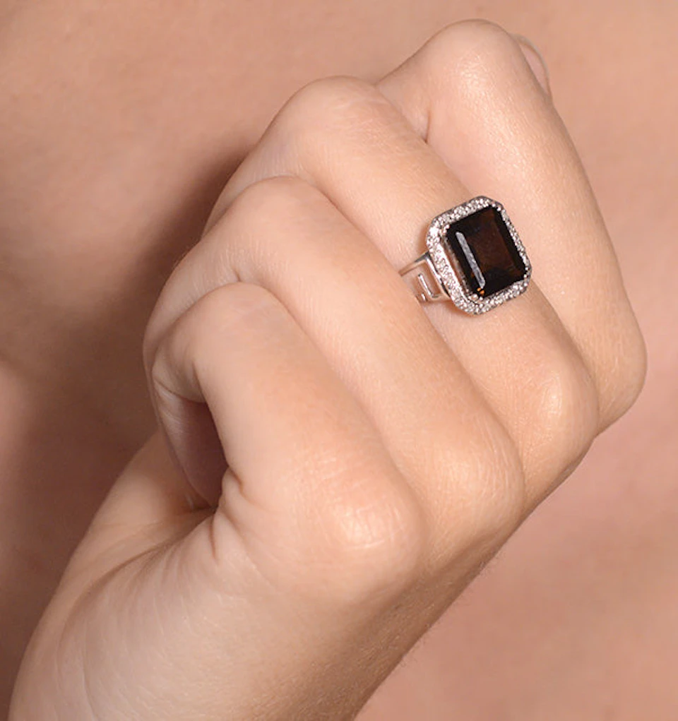 Smokey Quartz 3.28ct And Diamond 9K White Gold Ring SIZES AVAILABLE K L M N O P