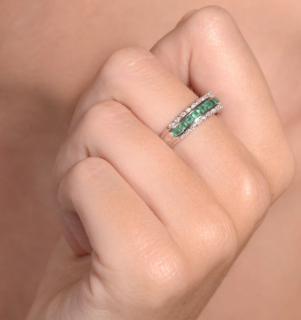 Emerald and Diamond Eternity Ring 0.56ct in 9K White Gold