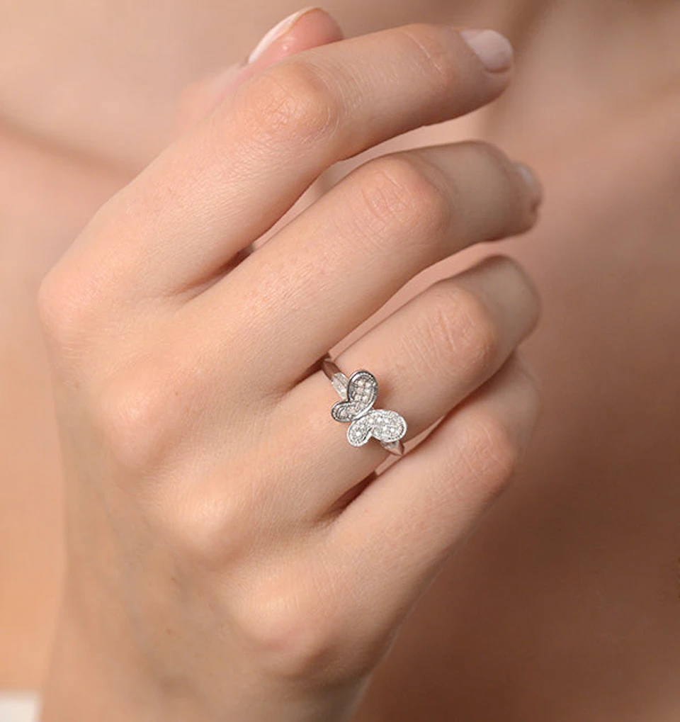 Diamond 0.15ct 9K White Gold Butterfly Ring