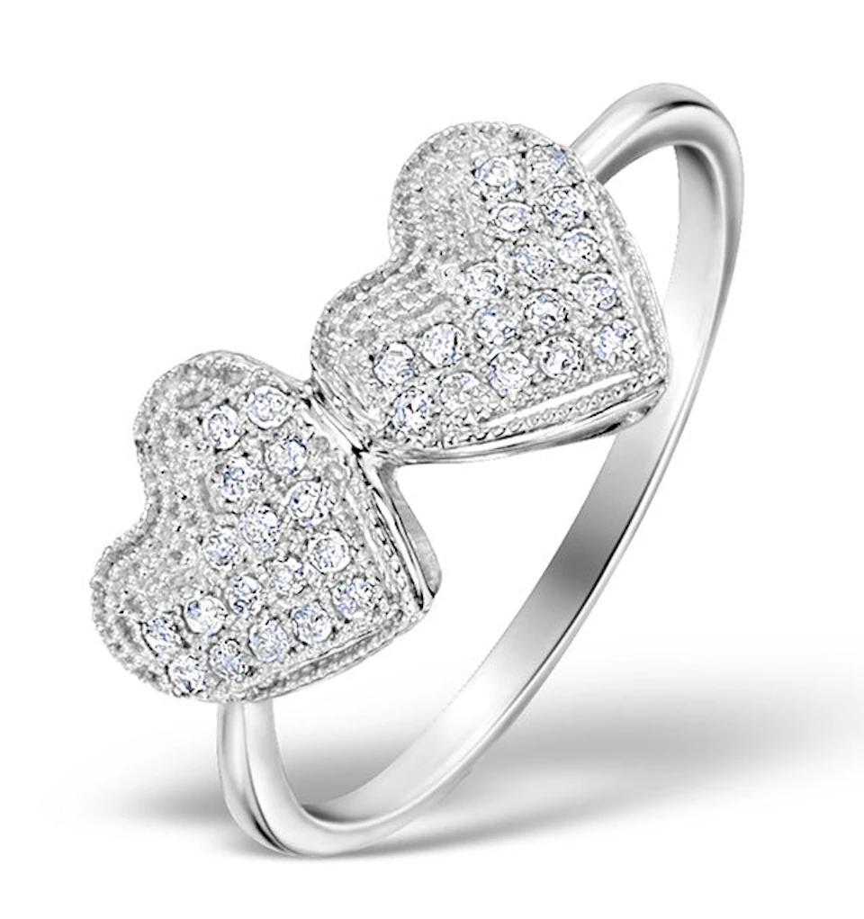 Diamond 0.17ct 9K White Gold 2 Hearts Ring SIZES AVAILABLE Y
