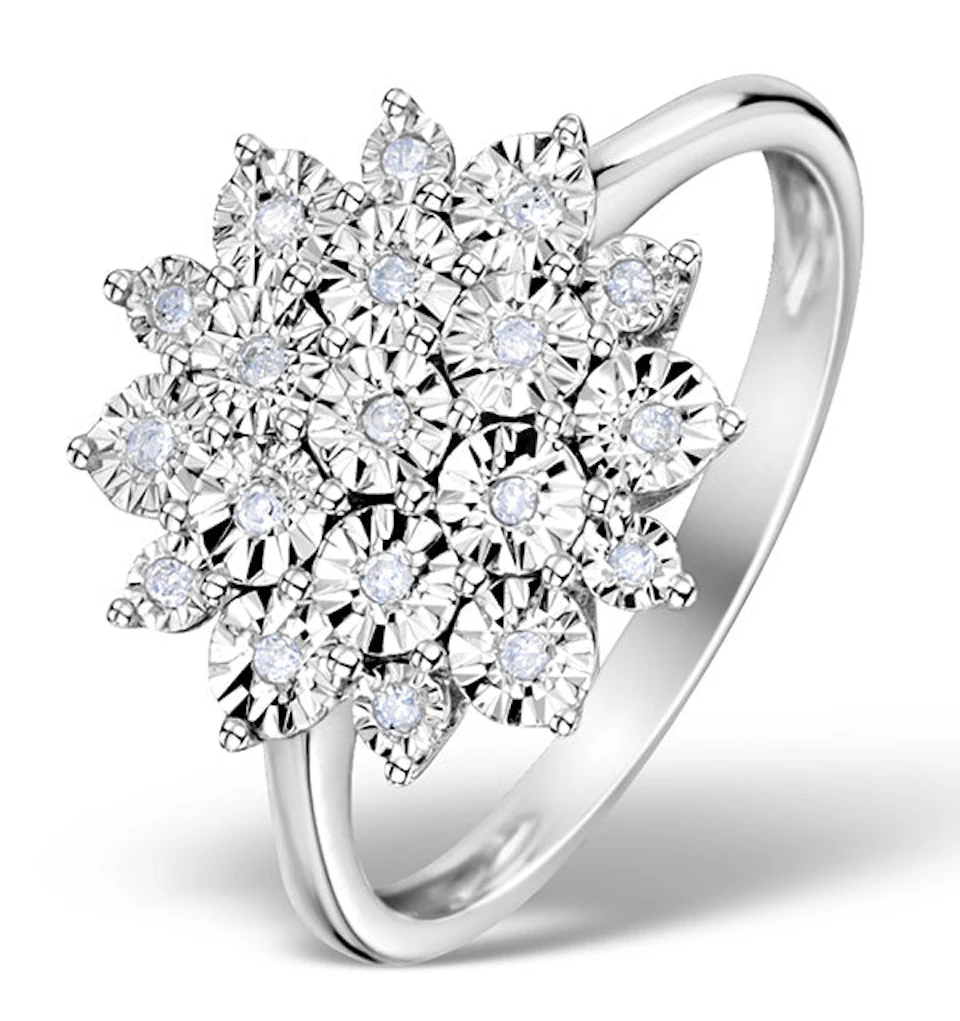 Diamond 0.10ct 9K White Gold Large Cluster Ring SIZE H