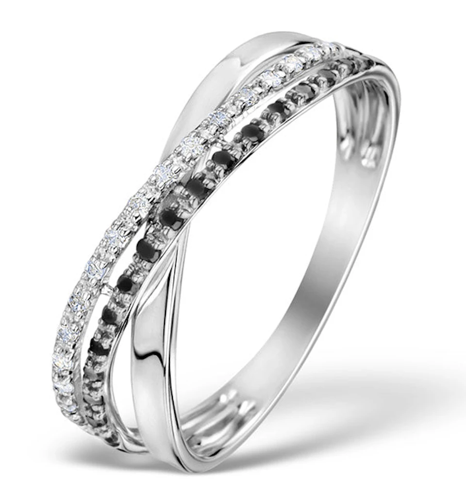Diamond and Black Diamond Crossover 0.09ct 9K White Gold Ring