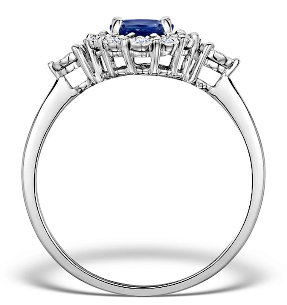 Sapphire 7 x 5mm and Diamond 9K White Gold Ring