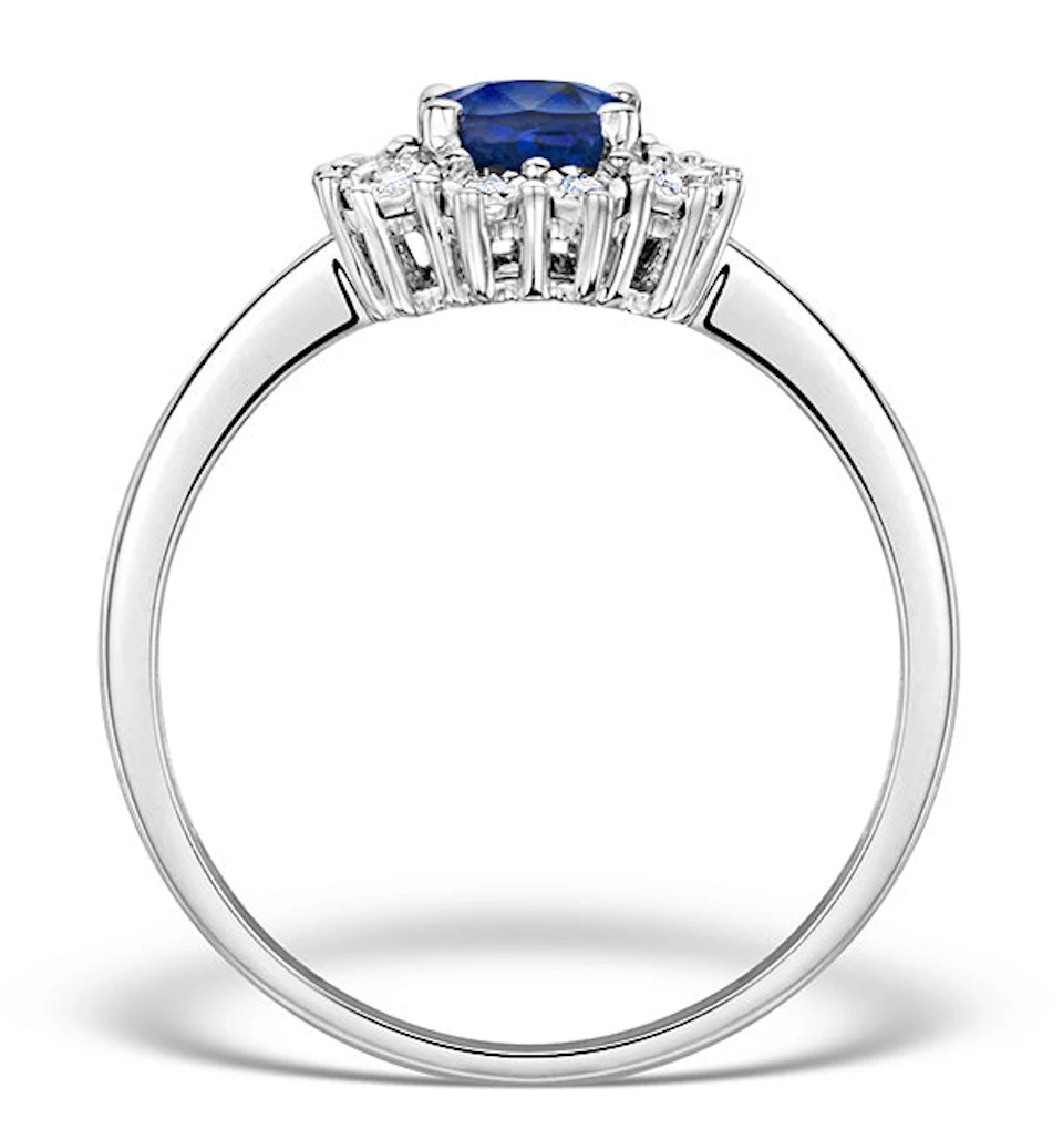 Sapphire Ring With Diamond Halo 7 x 5mm Set in 9K White Gold