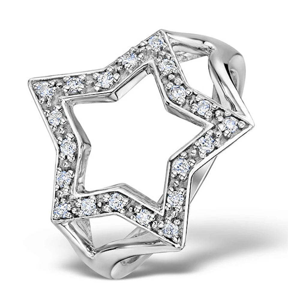 Diamond 0.20ct 9K White Gold Star Ring - SIZE L