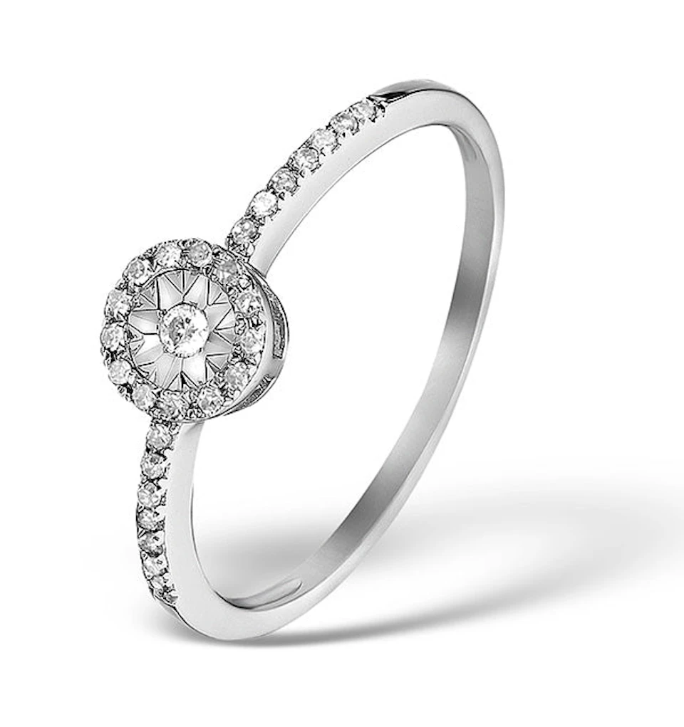 Halo Ring with 0.11ct of Diamonds set in 9K White Gold