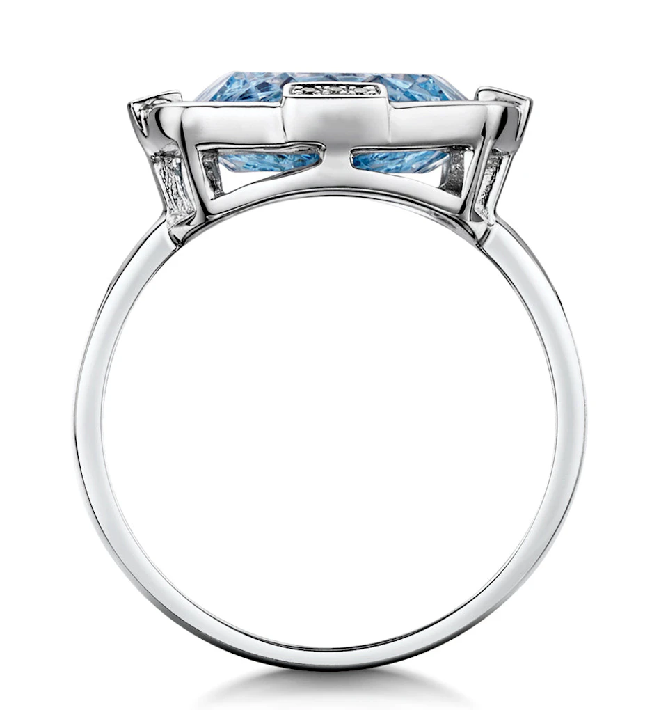 Blue Topaz and Diamond Stellato Ring 0.03ct in 9K White Gold SIZE K