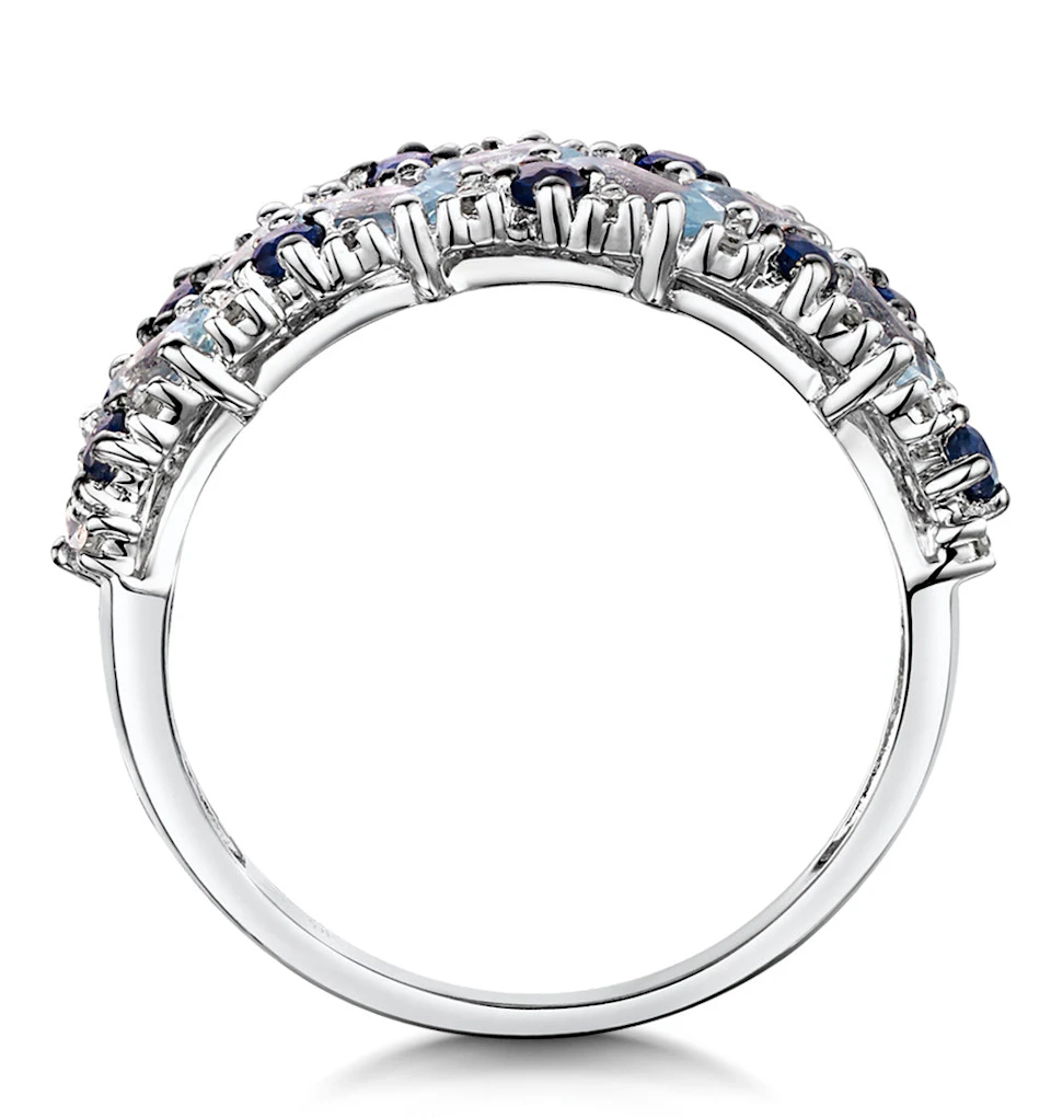 Blue Topaz Sapphire and Diamond Stellato Ring in 9K White Gold