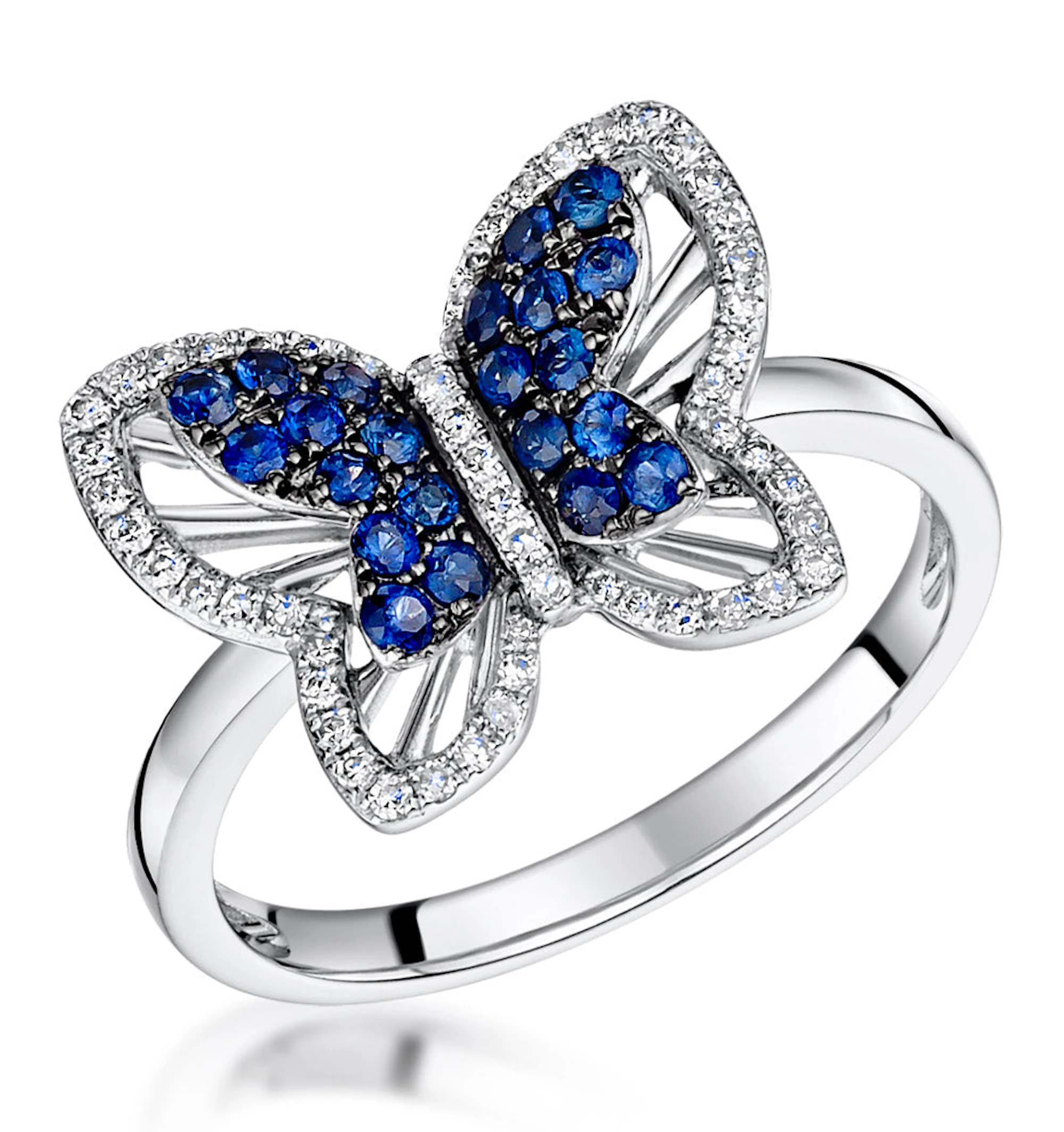 Stellato Collection Sapphire and Diamond Butterfly Ring 9K White Gold
