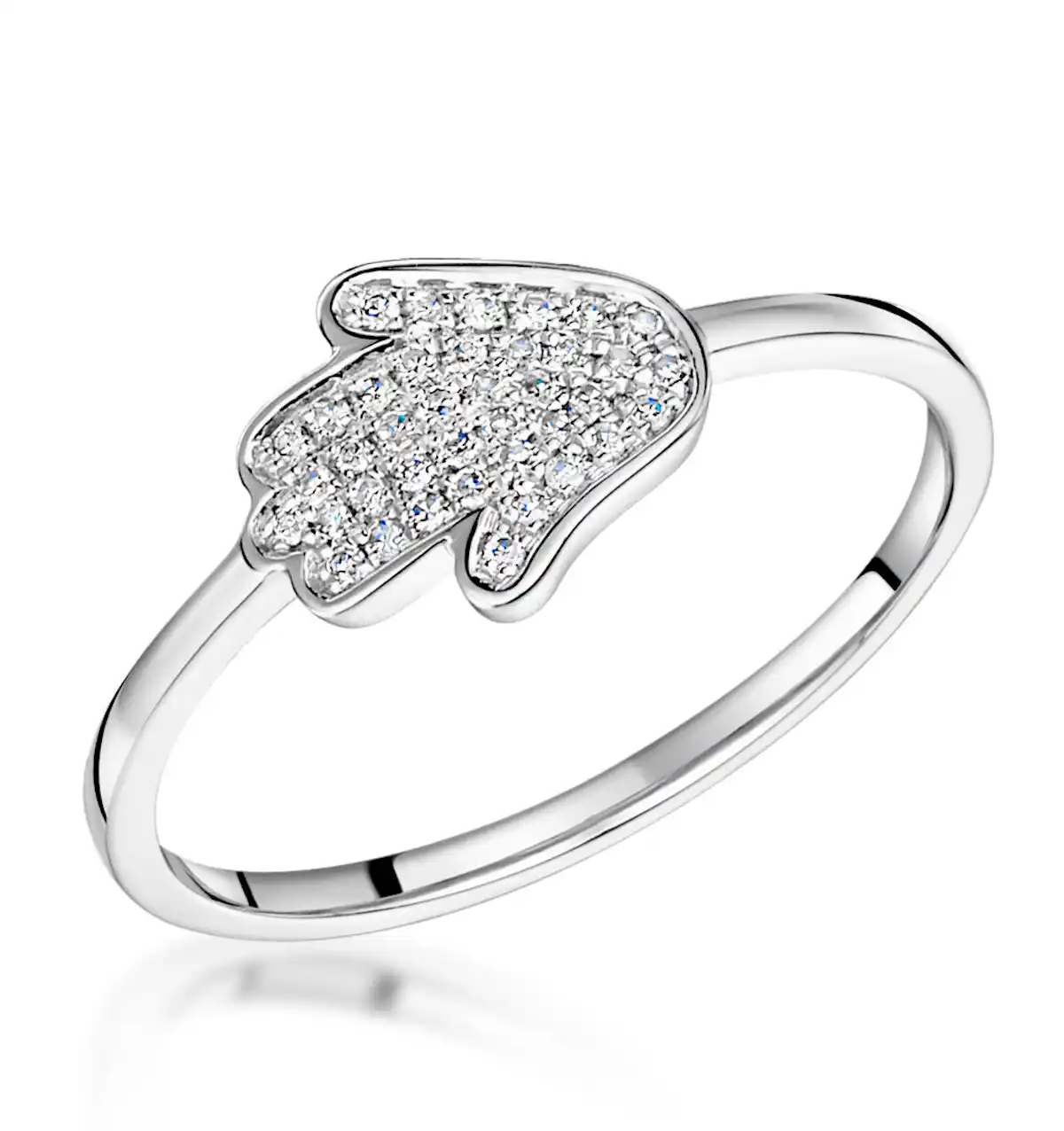 Stellato Collection Hamsa Diamond Ring 0.09ct in 9K White Gold SIZES AVAILABLE I I.5 J K K.5 L M N O