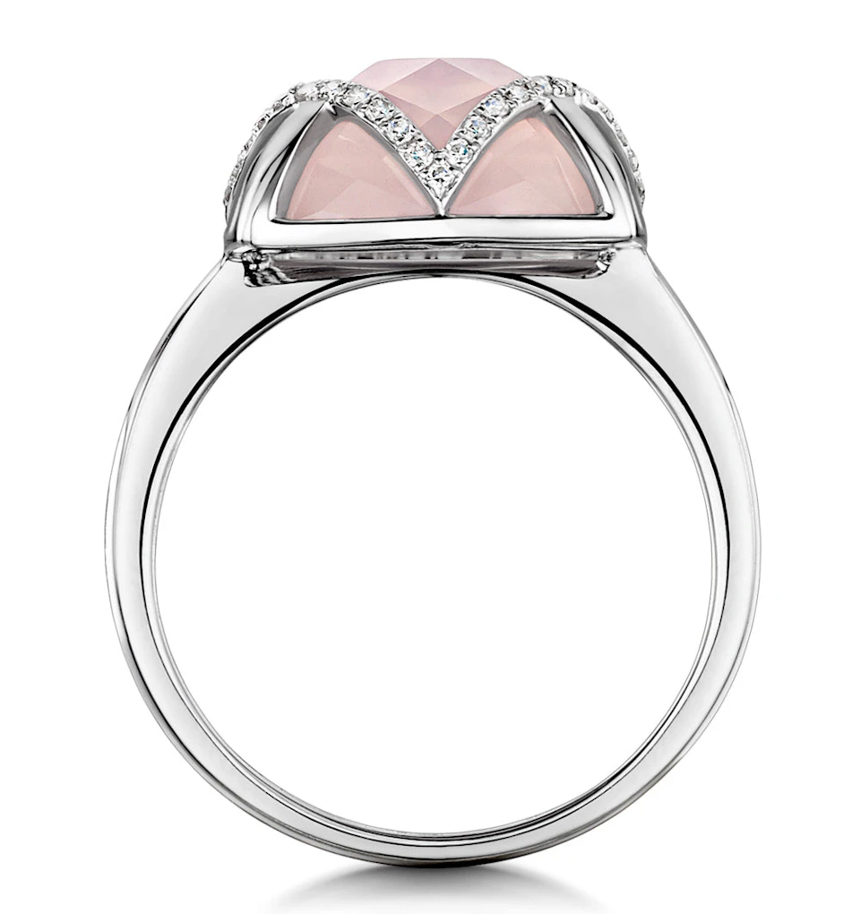 Stellato Collection Rose Quartz and Diamond Ring 9K White Gold SIZES AVAILABLE J K L