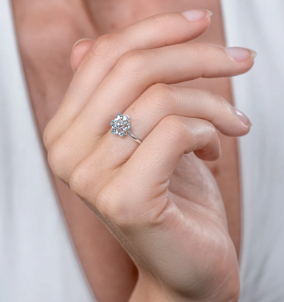 Stellato Collection Blue Topaz Ring in 9K White Gold - SIZE N