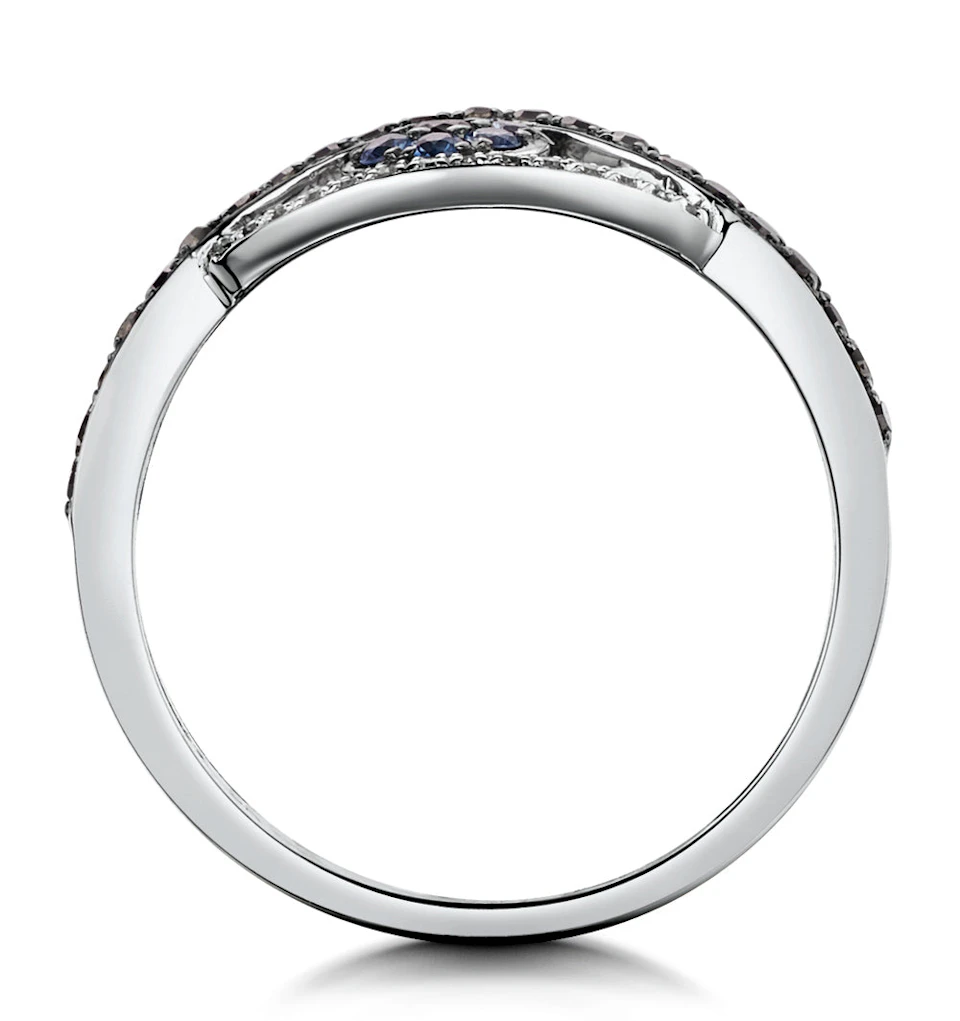 Black Diamond Sapphire Evil Eye Hamsa Stellato Ring in 9K White Gold