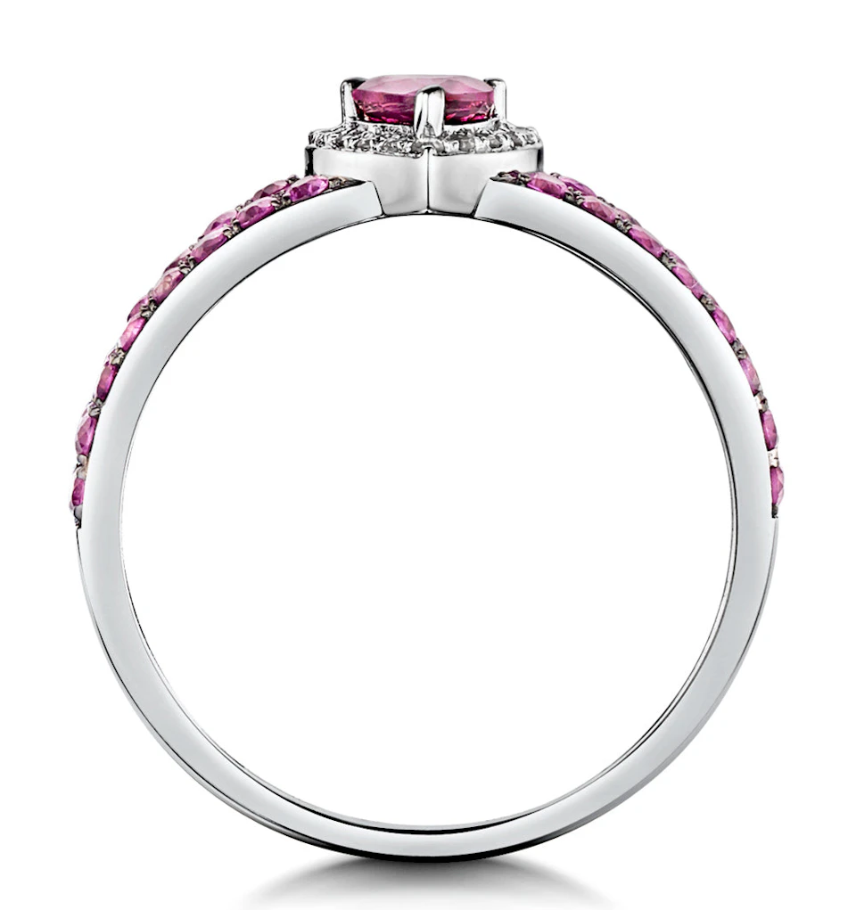 Rhodolite Pink Sapphire and Diamond Stellato Heart Ring 9K White Gold