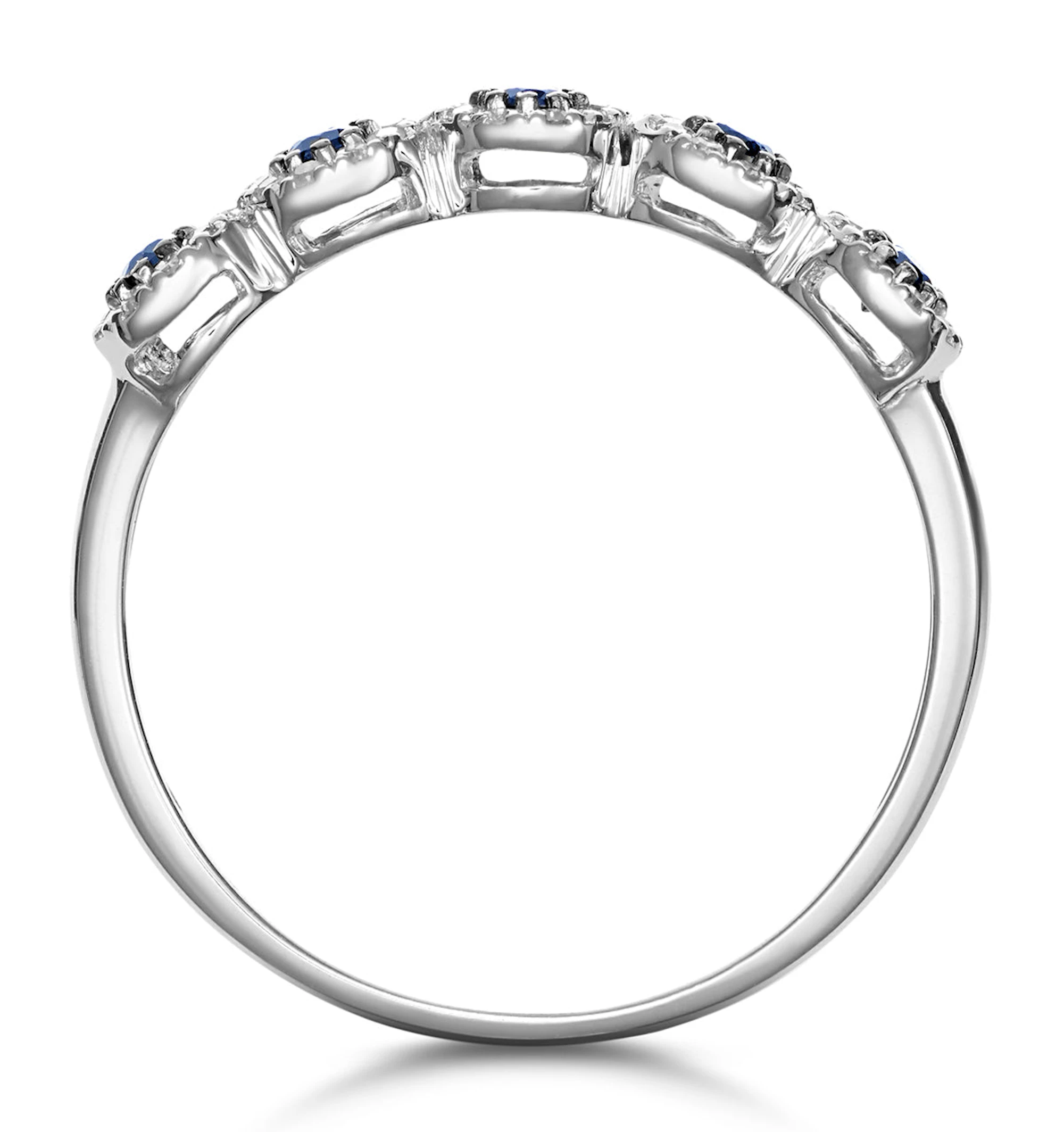 Sapphire and Halo Diamond Stellato Eternity Ring in 9K White Gold