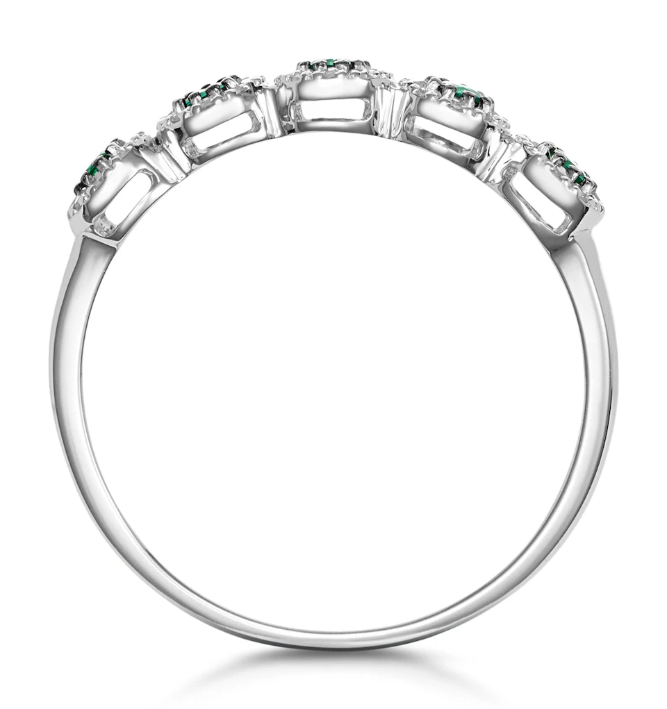 Emerald and Halo Diamond Stellato Eternity Ring in 9K White Gold