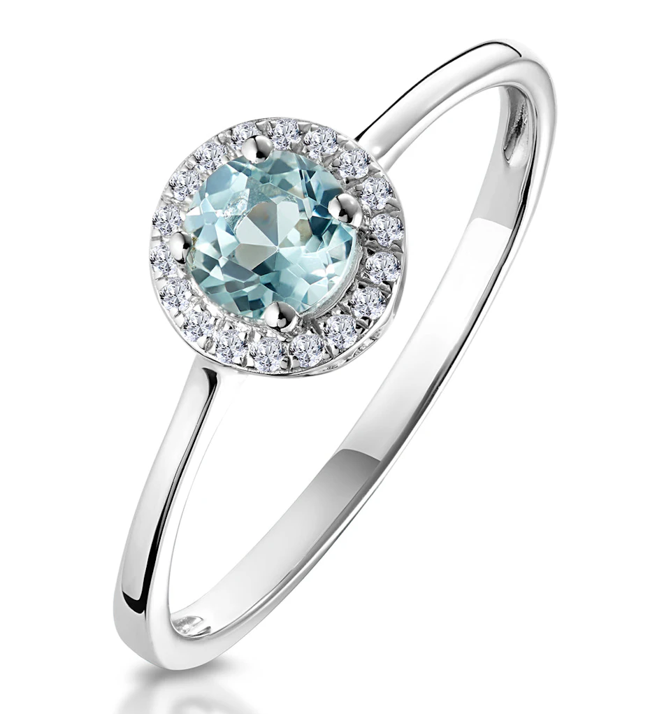 0.37ct Aquamarine and Diamond Stellato Ring in 9K White Gold