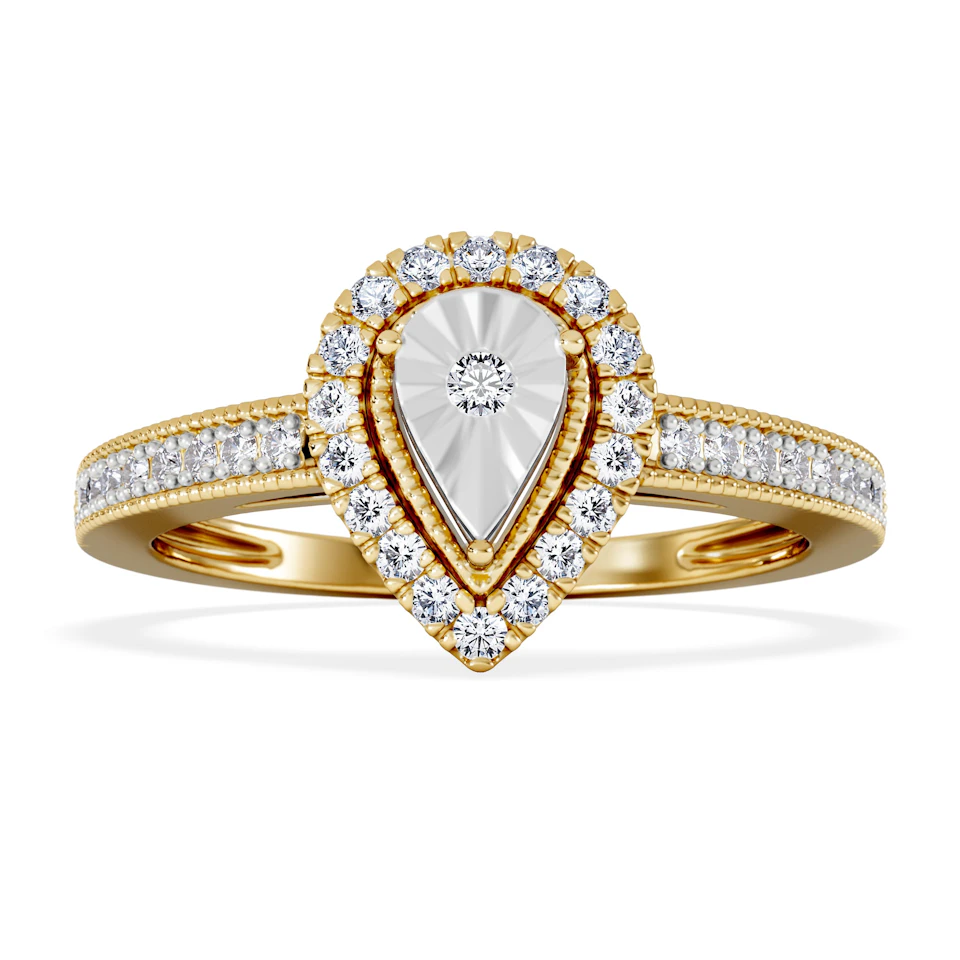 Masami Pear Shaped Pave Lab Diamond Engagement Ring 0.15ct 18K Gold Vermeil