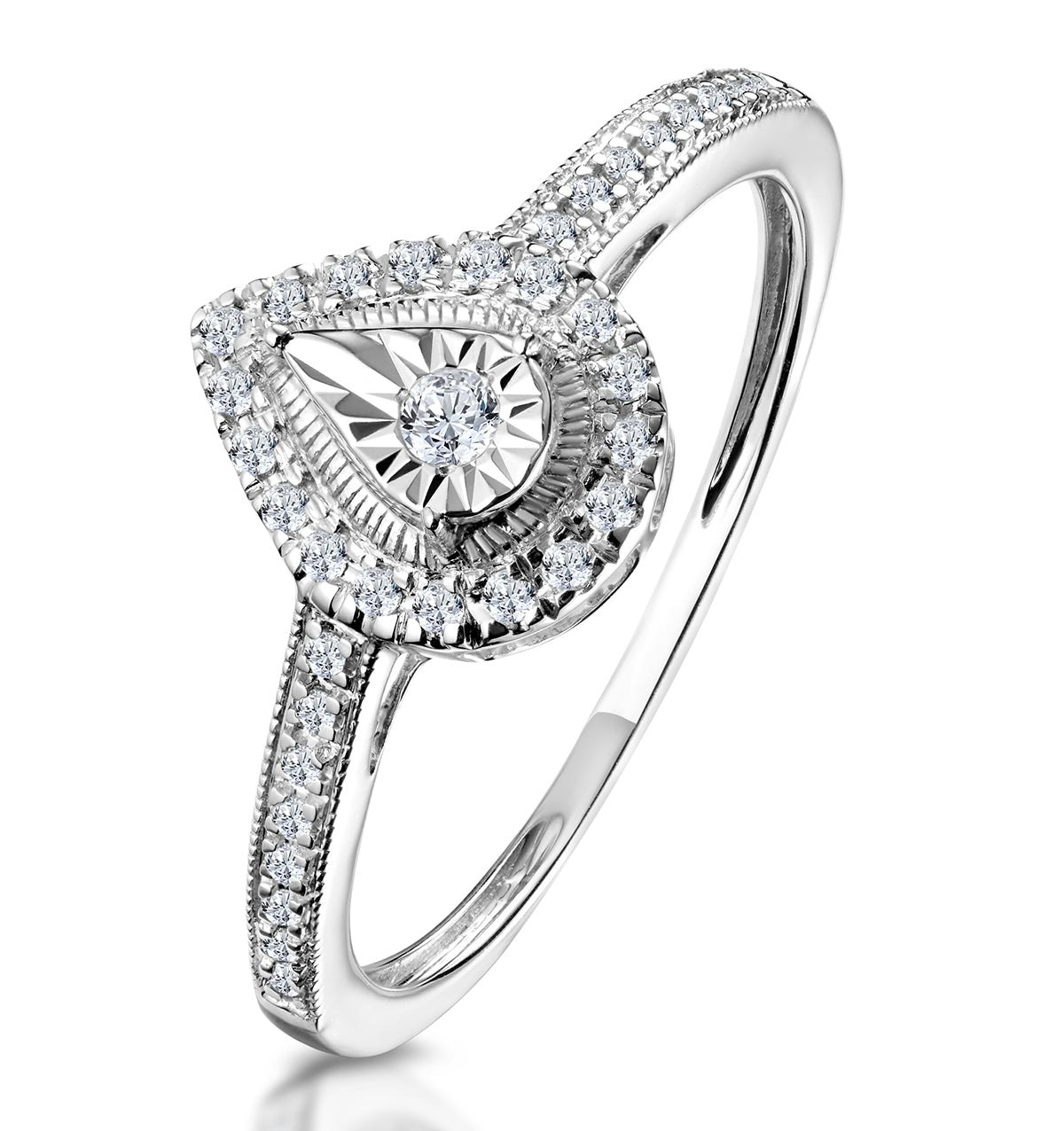 Masami Pear Shaped Pave Lab Diamond Engagement Ring 0.15ct 925 Sterling Silver